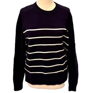 Brooks Brothers Striped Sweater Womens Large Crewneck Sweater Black White Classi